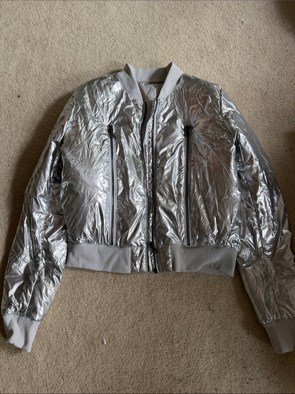 ALO Yoga Silver Metallic Bomber Jacket